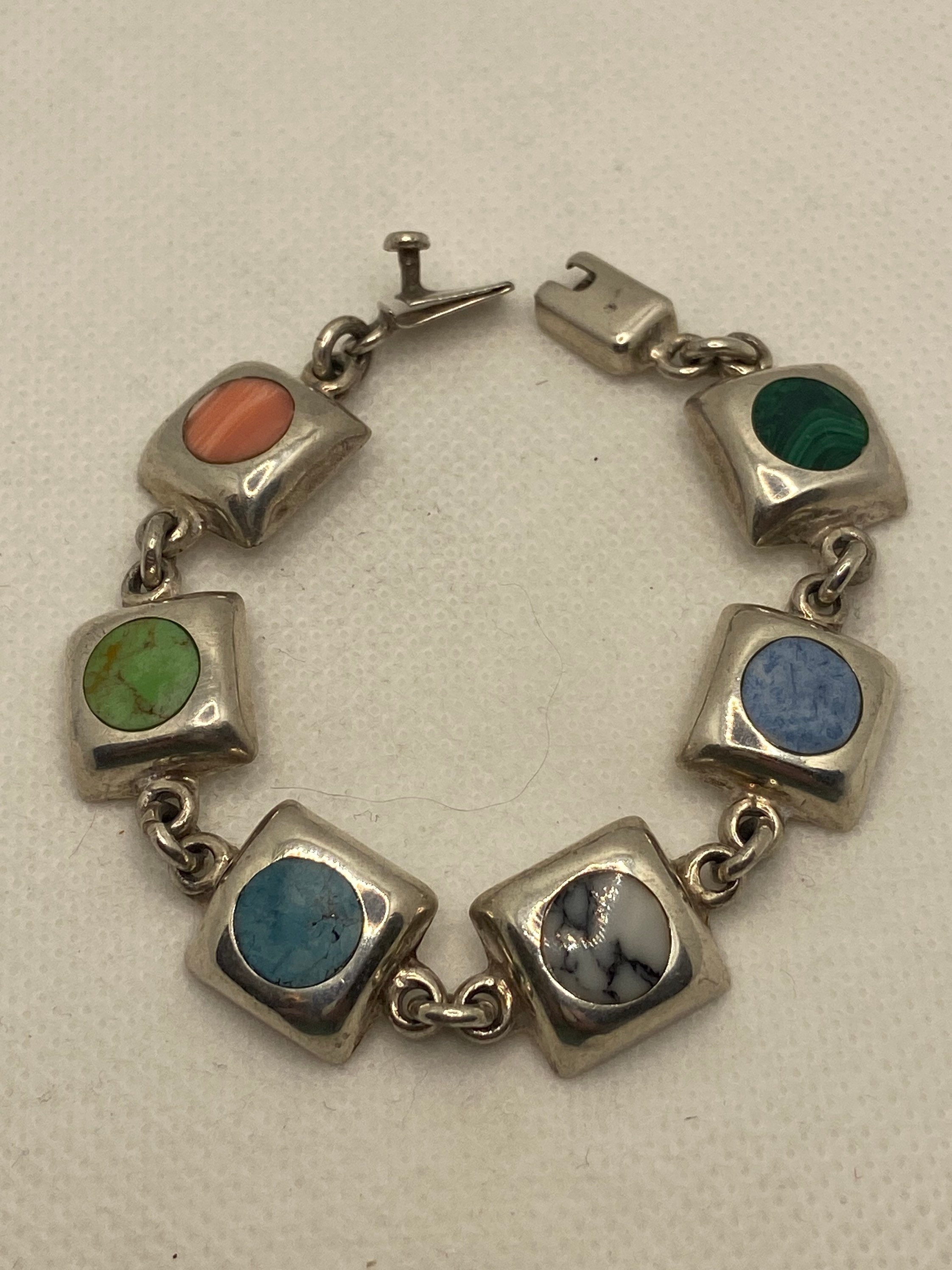 Taxco Multi Stone Sterling Bracelet 6.25 White Buffalo - Etsy Canada