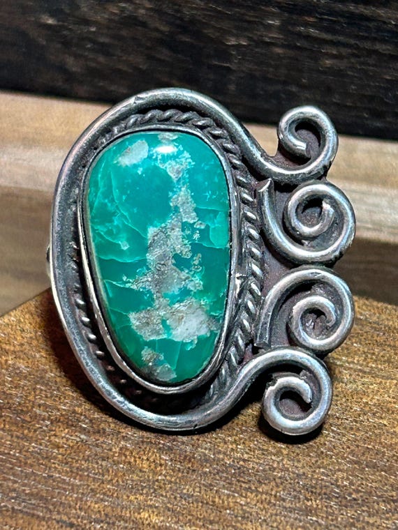 Fred Harvey Era Green Turquoise Sterling Ring Sz 9 Navajo 925