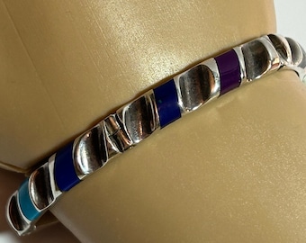 Taxco Multi Stein Sterling Armband 7 "Brutalist Türkis Lapis Sugilith Azurit Onyx Malachit 925er Silber Vintage Schmuck Geburtstagsgeschenk