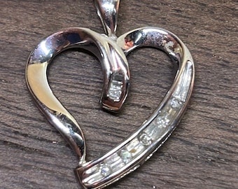 10K White Gold Diamond Heart Pendant 10KT Vintage Jewelry Anniversary Birthday Christmas Gift Valentine's Day Mother's Teen Girl Love Boho