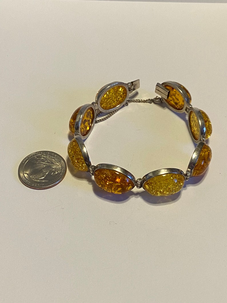 Baltic Amber Sterling Bracelet 7.5 Valerio Honey Polish Poland 925 Silver Vintage Jewelry Southwestern Anniversary Christmas Birthday Gift