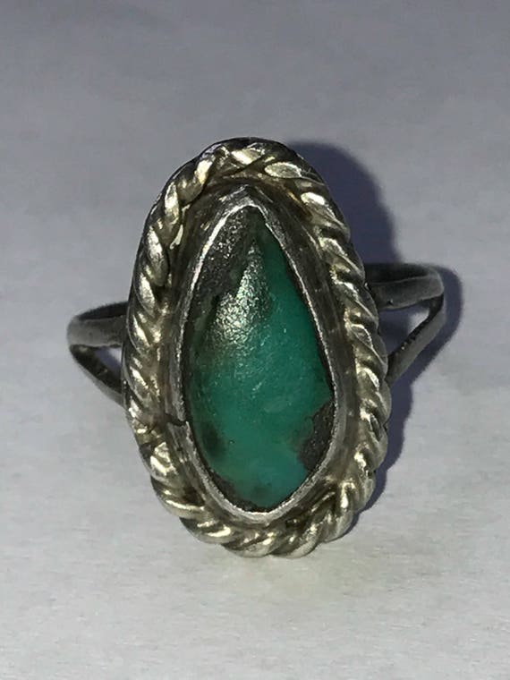 Vintage Sterling Silver Fred Harvey Era Turquoise Ring Size  VINTAGE 925 Fred Harvey Era Turquoise Ring main image 2