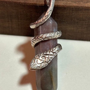 Sterling Amethyst Snake Pendant Amulet 925 Silver Crystal Vintage Jewelry Southwestern Christmas Anniversary Birthday Gift Boho Rattlesnake