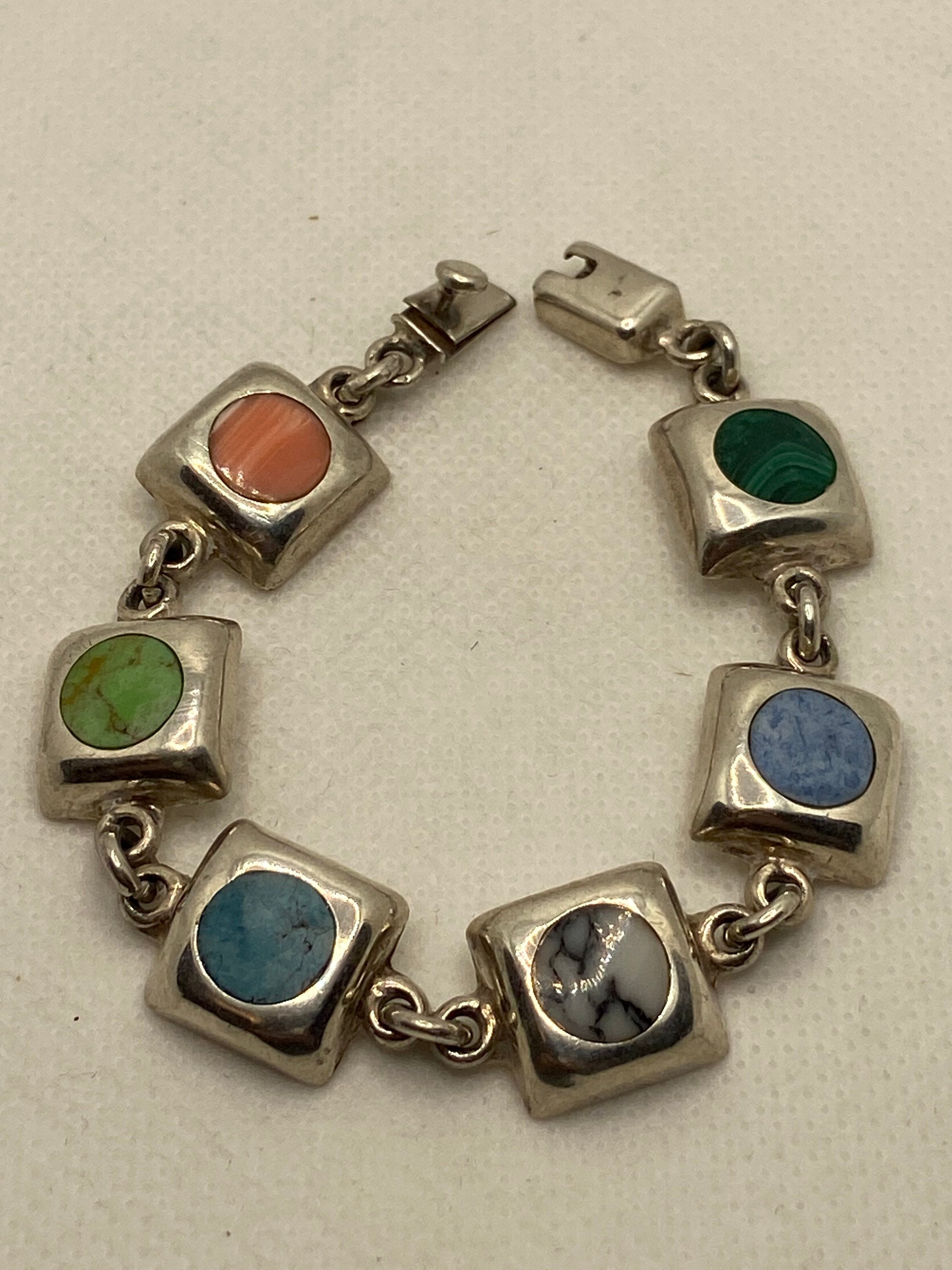 Taxco Multi Stone Sterling Bracelet 6.25 White Buffalo - Etsy Canada