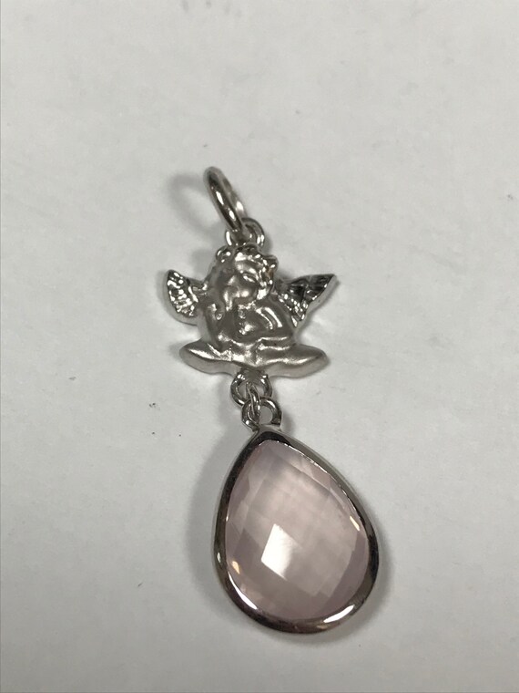 Charles Garnier Pink Quartz Sterling Angel Pendan… - image 3