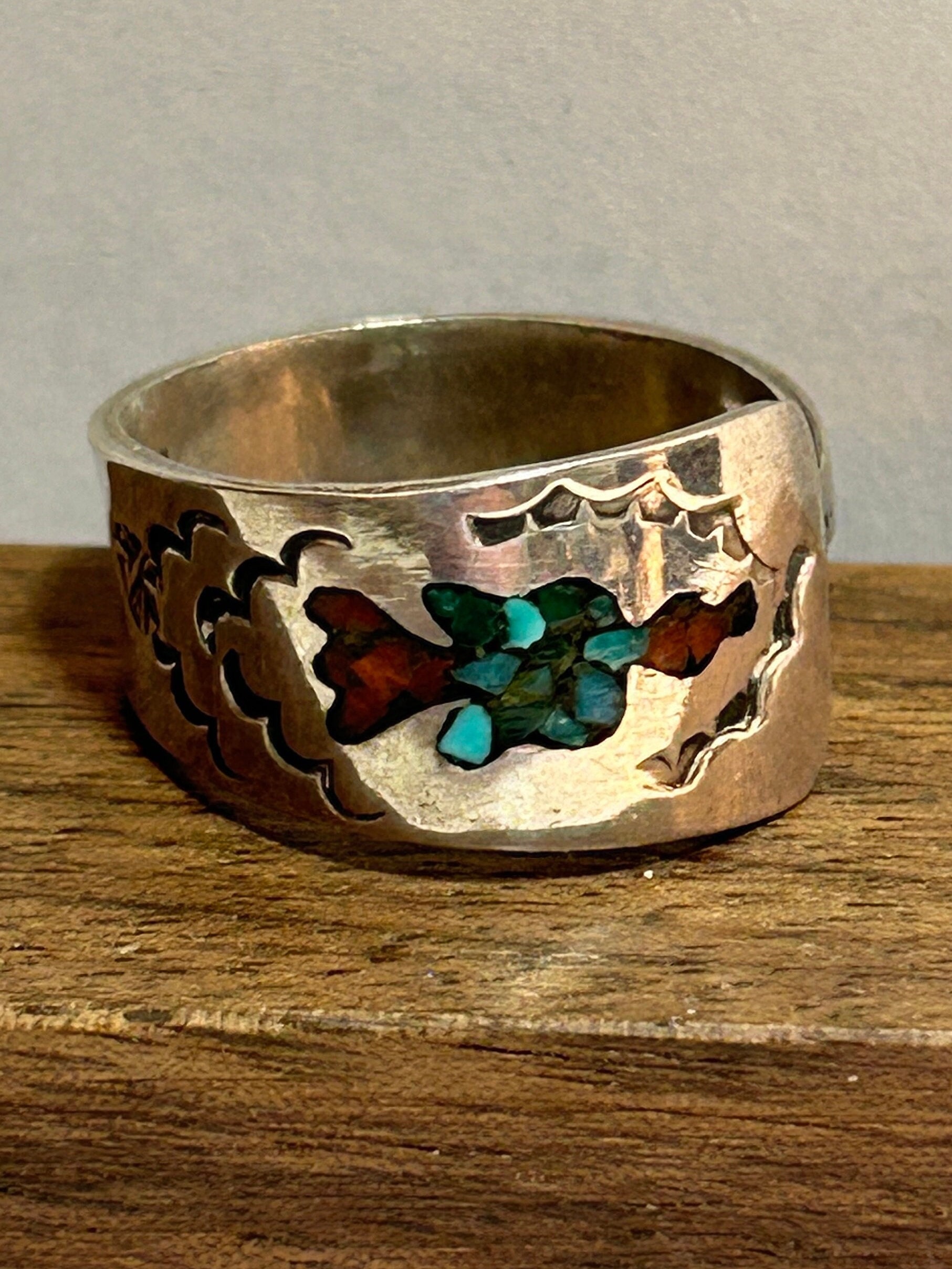 Heavy Lin Laiwakete Coral Turquoise Vintage Native American Jewelry Zuni Sterling Silver Ring- Heavy! Heavy Lin Laiwakete Coral Turquoise Vintage Native American Jewelry Zuni Sterling Silver Ring- Heavy!
