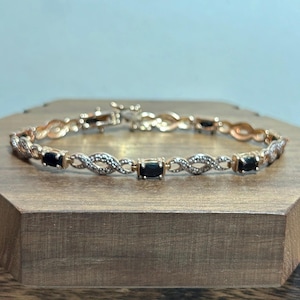 14K Sapphire Tennis Bracelet 3.5ctw 7.25&quot; Ross-Simons 14KT Gold 925 Sterling Silver Vintage Jewelry Birthday Christmas Gift Bridal Infinity