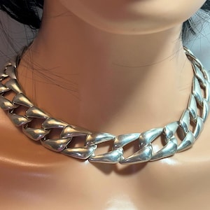 Taxco Sterling Necklace 106g 18&quot; Curb Link Modernist 925 Silver Mexico Mexican Vintage Jewelry Anniversary Christmas Birthday Gift Mother&#39;s