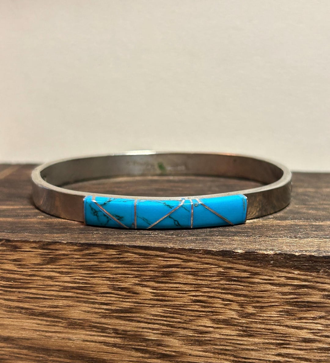 SILVER925 TURQUOISE BANGLE/シルバー/バングル Taxco Turquoise Sterling Bracelet Bangle Hinged Art Deco Modernist