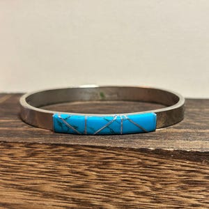 Taxco Turquoise Sterling Bracelet Bangle Hinged Art Deco Modernist Silver 925 Mexico Mexican Cuff Vintage Jewelry Anniversary Birthday Gift