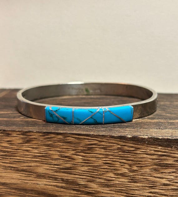 メキシカンジュエリー バングル カフ STERLING MEXICO TAXCO Taxco Turquoise Sterling Bracelet Bangle Hinged Art Deco Modernist