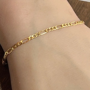 10K Figaro Bracelet 7&quot; 10KT Yellow Gold Chain Vintage Jewelry Southwestern Anniversary Birthday Christmas Gift Charm Graduation Bridal Teen