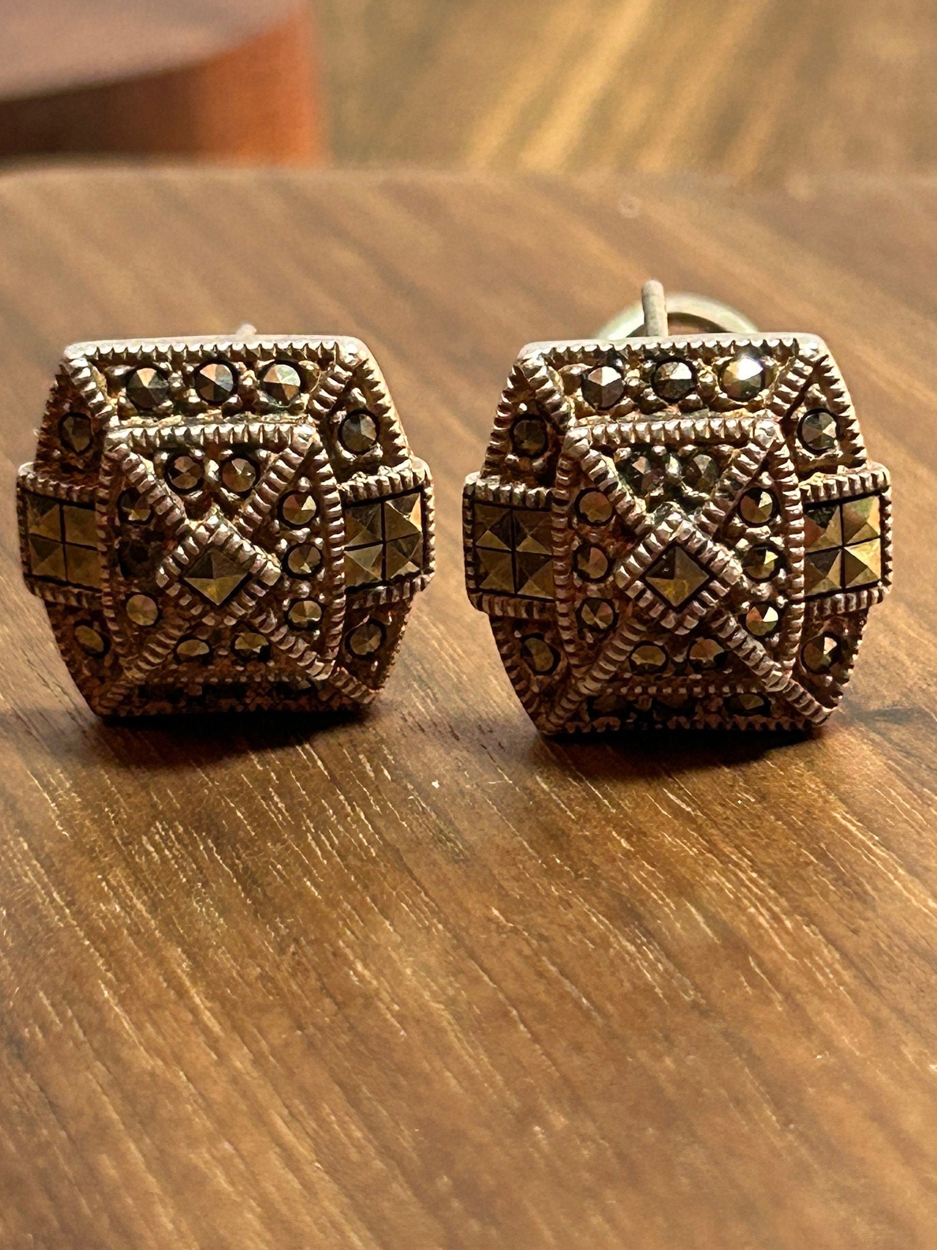 vintage jewelryえす Judith Jack Marcasite Sterling Earrings Art Deco 925 Silver