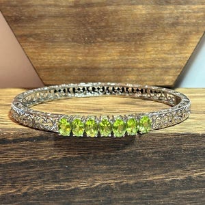 Peridot Tennis Bracelet Bangle 5.25ctw Hinged 316 Stainless Steel Vintage Jewelry Anniversary Birthday Christmas Gift August Birthstone Boho
