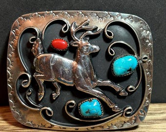 Vintage Snakeskin Belt with Cloisonne Deer Buckle JIARY Leather Belt for Men, Men main image 2
