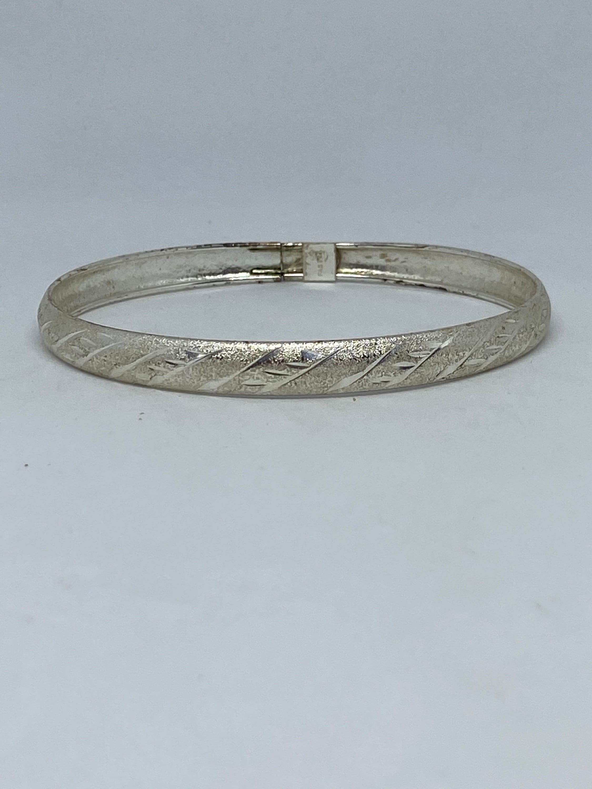 Sterling Etched Bangle Bracelet 925 Silver Leaves Floral Vintage