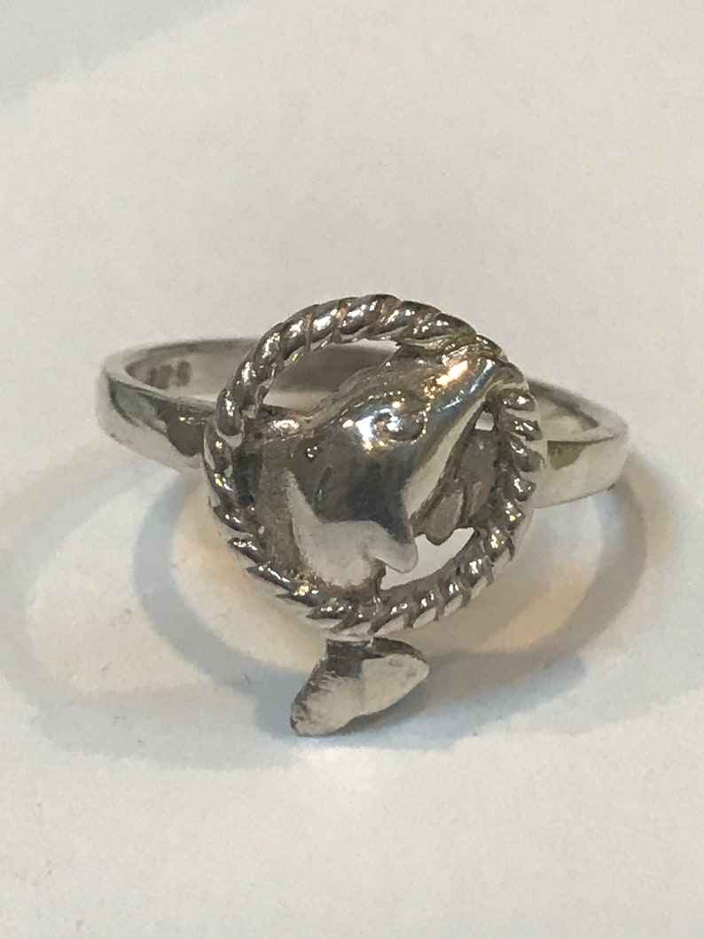 Sterling Dolphin Ring Sz 6.5 925 Silver Band Vintage Southwestern Jewelry Birthday Christmas Anniversary Gift Boho Nautical Fish Ocean Sea