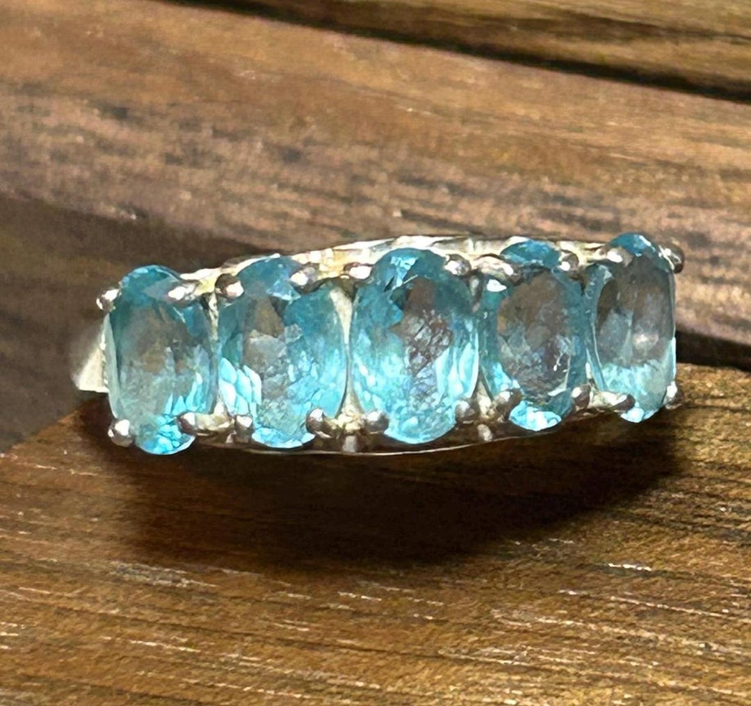 Blue Topaz Sterling Ring 4.8ctw Sz 7 925 Silver Vintage Jewelry ...