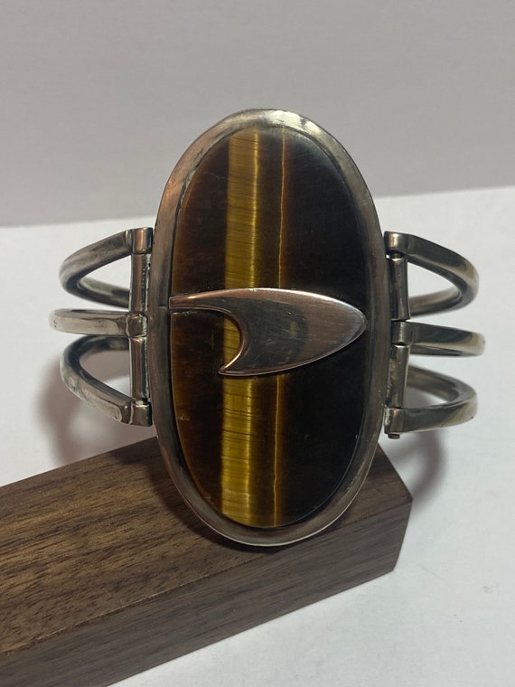 HUGE Taxco Tiger's Eye Sterling Bracelet Bangle 9… - image 7