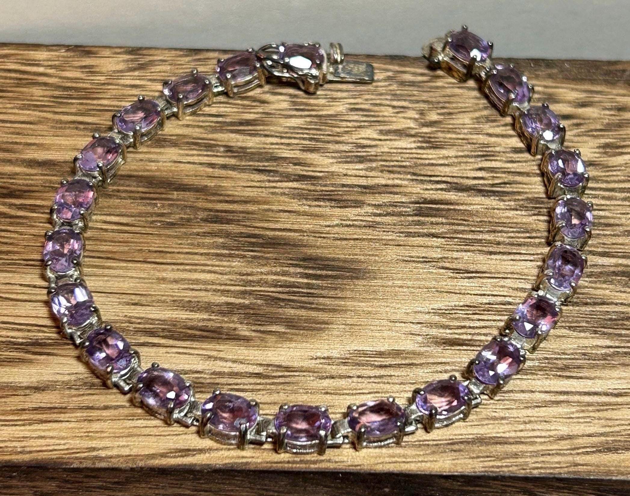 アメジスト スターリング テニスブレスレット 16.5カラット 8インチ