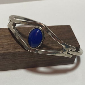 Taxco Lapis Sterling Bracelet Bangle Lazuli Art Deco Modernist Silver 925 Mexico Mexican Cuff Vintage Jewelry Birthday Christmas Gift