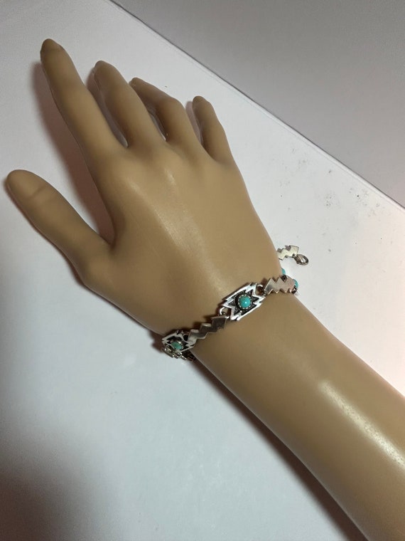 Shube Turquoise Sterling Storyteller Bracelet Adj… - image 7