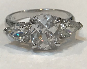Cubic Zirconia Sterling Ring Band Sz 8 CZ 925 Silver Vintage Jewelry Engagement Promise Anniversary Birthday Christmas Gift Bridal Wedding