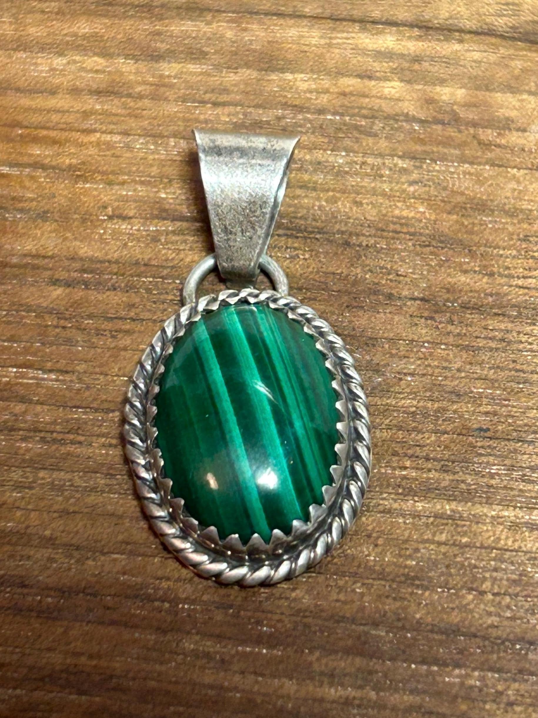 Navajo Malachite Sterling Pendant MKM 925 Silver Vintage Tribal