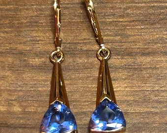 14K Tanzanite Earrings 2ctw 14KT Yellow Gold 925 Sterling Silver Vintage Jewelry Birthday Anniversary Christmas Gift Bridal Wedding Art Deco