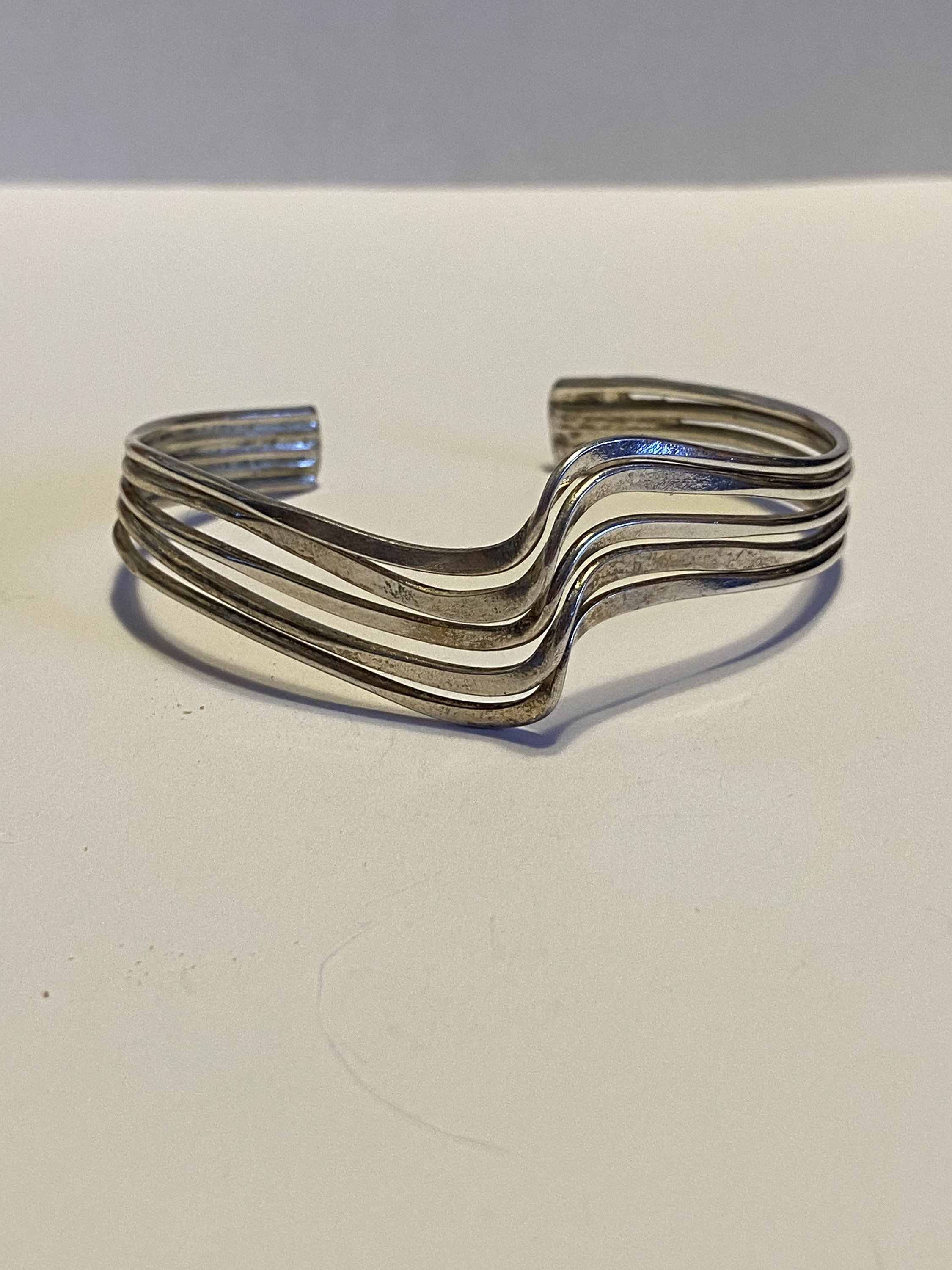 Sterling Cuff Bracelet Wavy 925 Silver Vintage Jewelry 