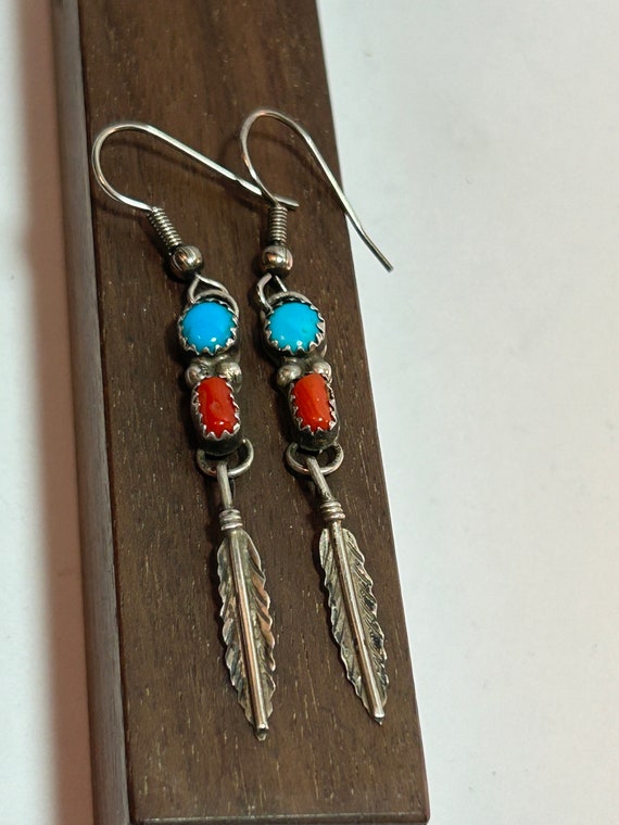 Navajo Sleeping Beauty Turquoise Red Coral Sterli… - image 1