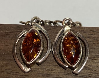 Bernstein Sterling Ohrringe Baltikum Polen 925 Silber Honig Cognac Vintage Schmuck Geburtstag Jahrestag Weihnachtsgeschenk Deco