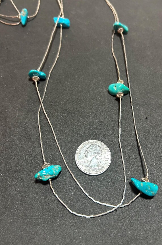 ナバホ族 ターコイズ スターリング ネックレス 60インチ 925 リキッド