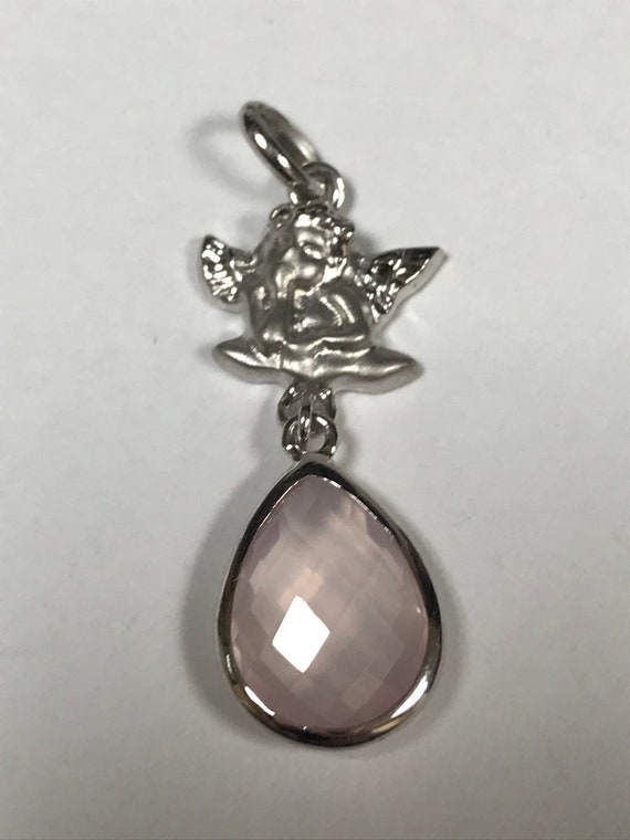 Charles Garnier Pink Quartz Sterling Angel Pendan… - image 8