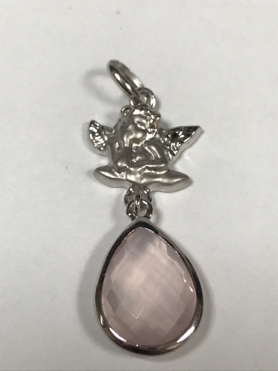 Charles Garnier Pink Quartz Sterling Angel Pendan… - image 7