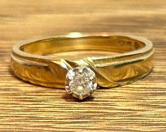 10 kt diamanten solitaire ring, 25 kt sz 7 verlovingsbelofte 10 kt wit geel goud vintage sieraden jubileum verjaardag kerstcadeau bruiloft