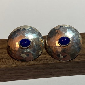 Navajo Lapis Sterling Earrings 925 Silver Lazuli Disc Vintage Jewelry Native Southwestern Christmas Anniversary Birthday Gift Tribal