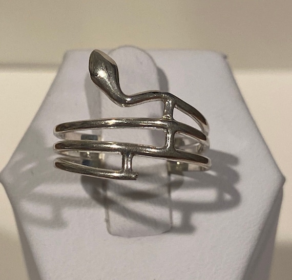 Bague Vintage Serpent En Métal Argenté Années 80 - Occasion - Bijou Rétro Tendance