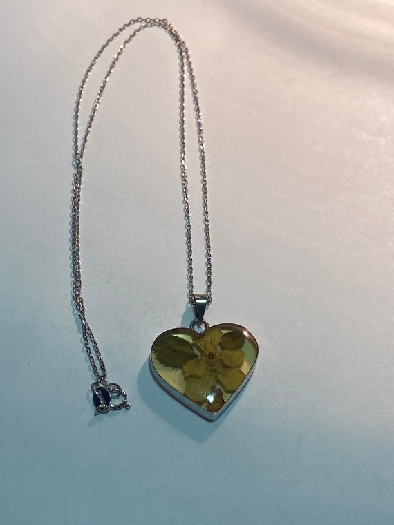 ATI Dried Flowers Sterling Heart Necklace Pendant 16