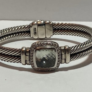 David Yurman Prasiolite Diamonds Sterling Double Cable Cuff Bracelet Albion Green Amethyst 925 Silver Birthday Anniversary Christmas Gift