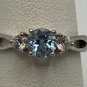 Aquamarine Sterling Ring Sz 7 White Topaz Multi Stone Ross-Simons March Birthstone 925 Silver Vintage Jewelry Birthday Christmas Gift Bridal
