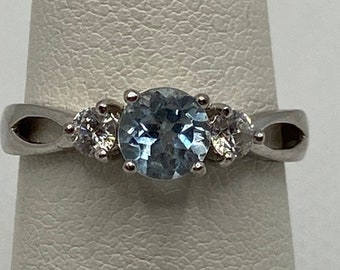 Aquamarine Sterling Ring Sz White Topaz Multi Stone Ross-simons