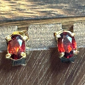 14K Garnet Earrings Studs 1ctw 14KT Gold 925 Sterling Silver Vintage Jewelry Birthday Anniversary Christmas Gift Red Valentine&#39;s Day Bridal