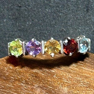 Multi Stone Sterling Ring Sz 7 Peridot Garnet Citrine Blue Topaz Amethyst 925 Silver Vintage Jewelry Birthday Anniversary Christmas Gift