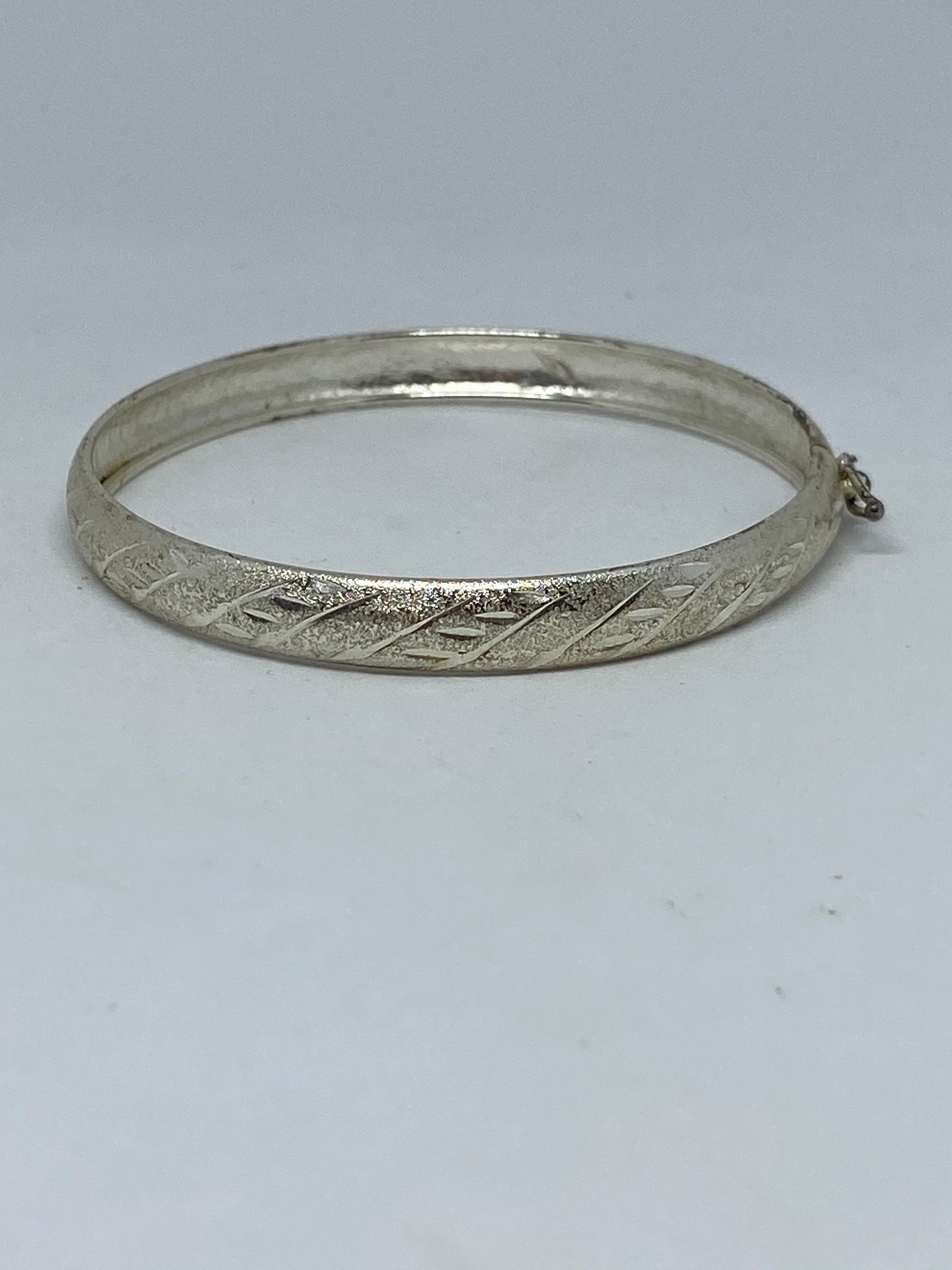 Sterling Etched Bangle Bracelet 925 Silver Leaves Floral Vintage