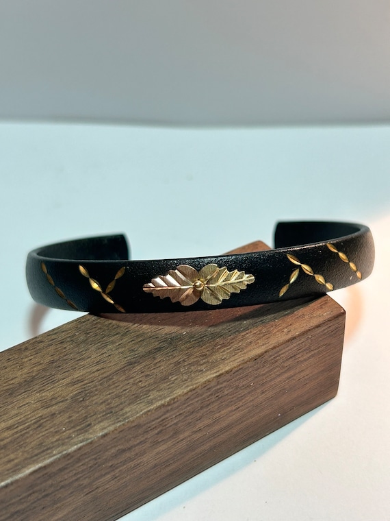 12K Rose Gold Leaves Cuff Bracelet Black Hills Go… - image 1