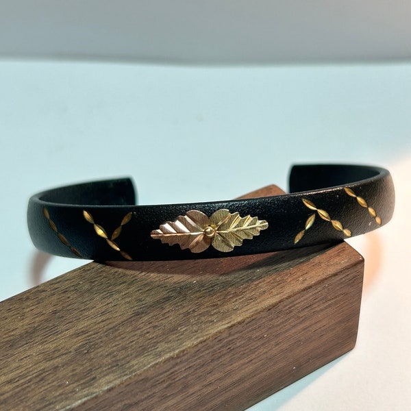 12K Rose Gold Leaves Cuff Bracelet Black Hills Gold Coleman 12KT Leaf Black Metal CCO Vintage Southwestern Jewelry Christmas Birthday Gift