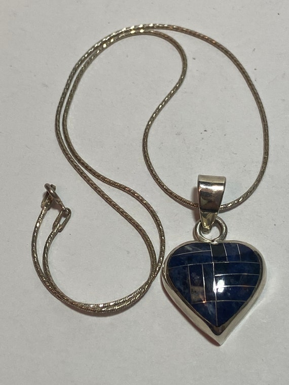 Taxco Multi Stone 950 Sterling Heart Necklace 16"… - image 2