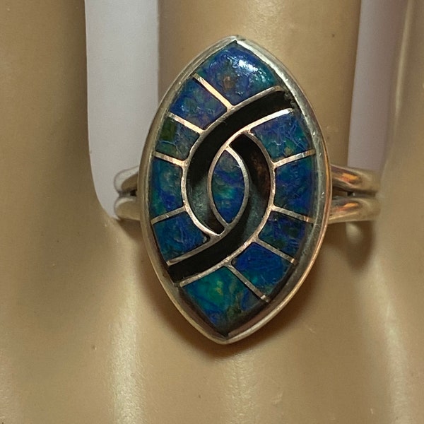 Navajo Turquoise Sterling Ring 9 Yvonne Bebo Blue Green Multi Stone 925 Silver Vintage Southwestern Jewelry Native Birthday Christmas Gift