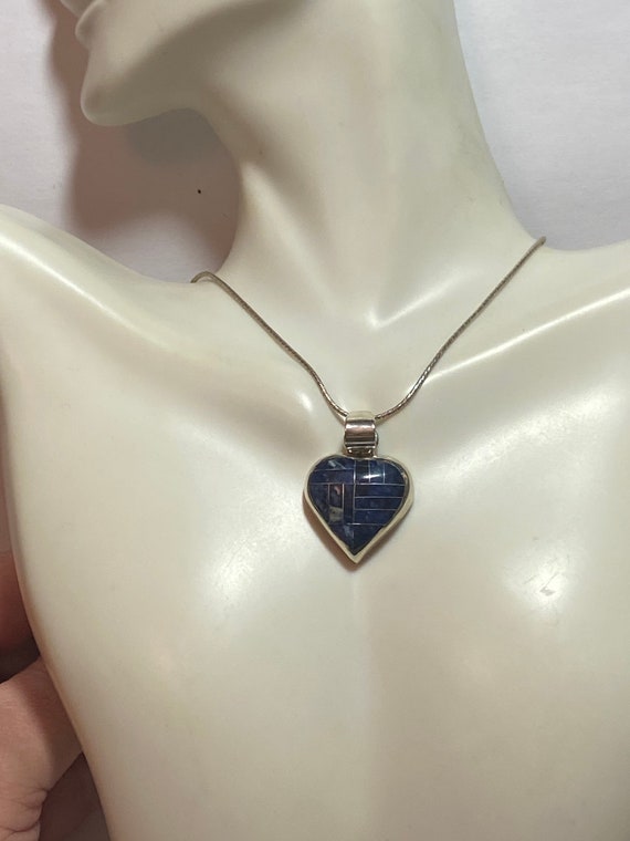 Taxco Multi Stone 950 Sterling Heart Necklace 16"… - image 3